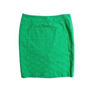 Talbots Green Cotton Pencil skirt Floral Embroidery SZ 10